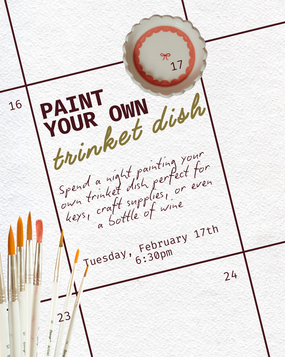 2/17 Paint Your Own Pottery with Goldie Ceramics