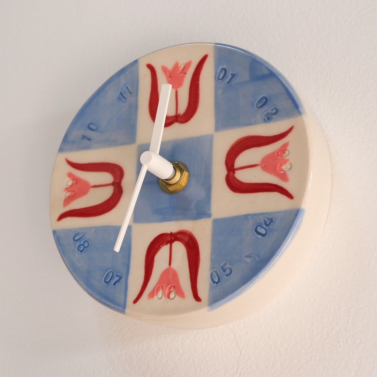 Pink Tulip Checkerboard Wall Clock