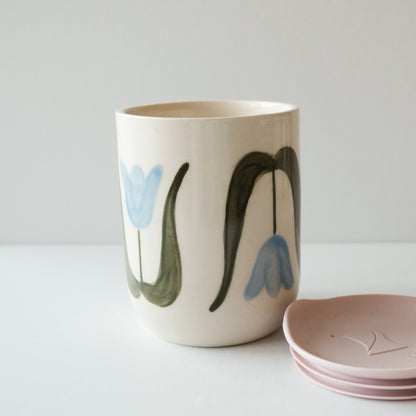 Blue Tulip Lidded Cup