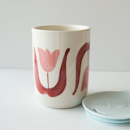 Pink Tulip Lidded Cup