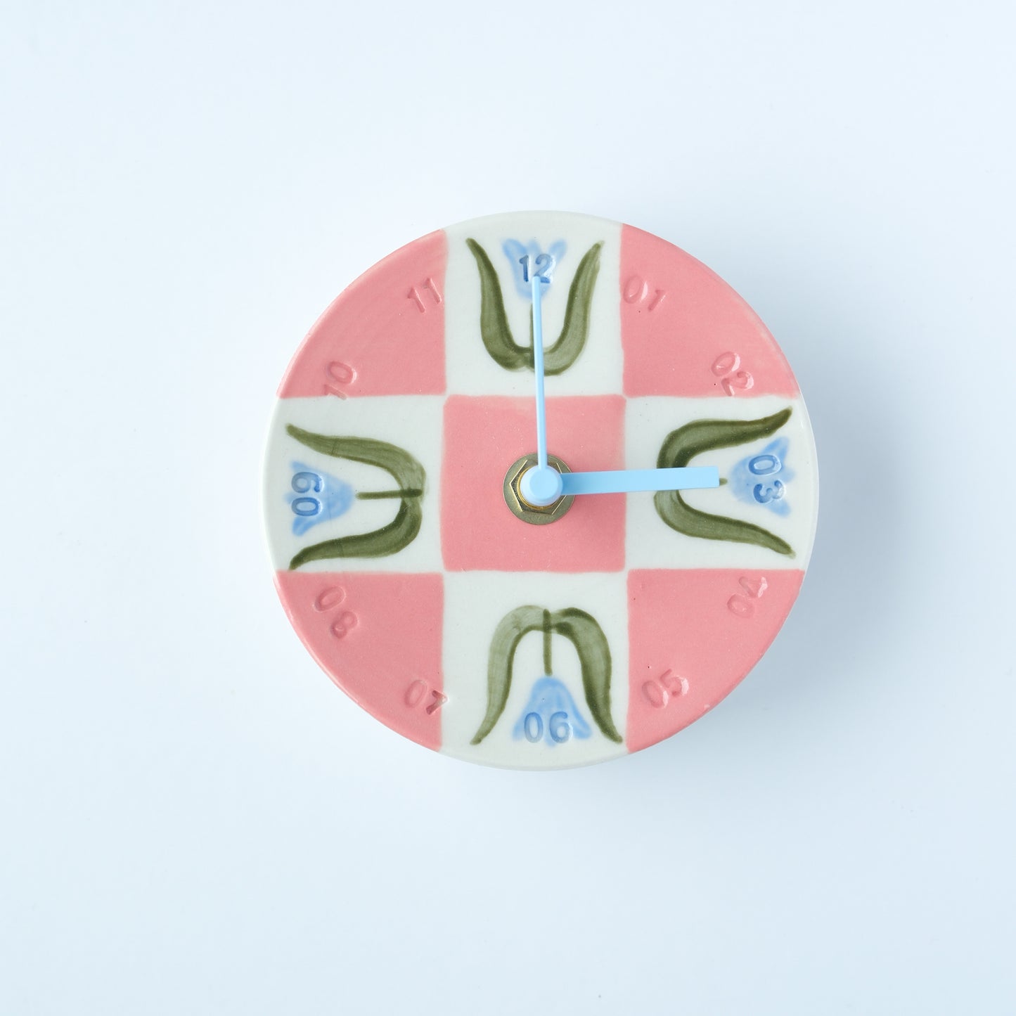 Blue Tulip Checkerboard Wall Clock