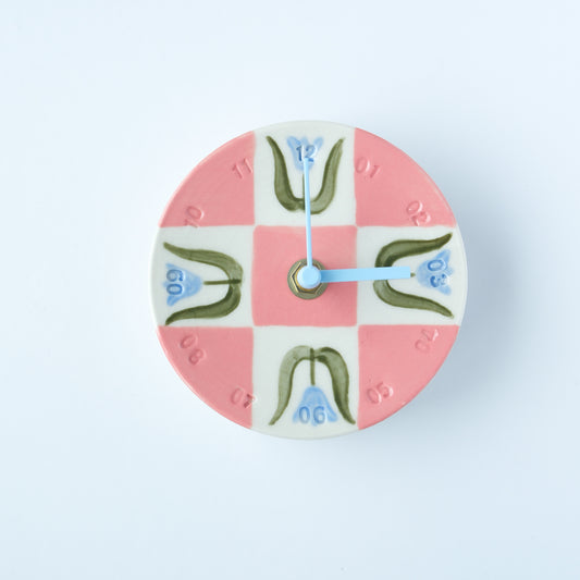 Blue Tulip Checkerboard Wall Clock