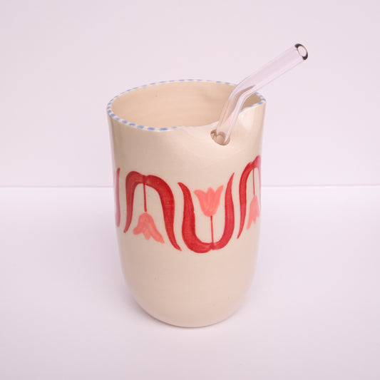 Pink Tulip Straw Tumbler