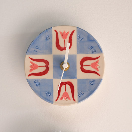 Pink Tulip Checkerboard Wall Clock