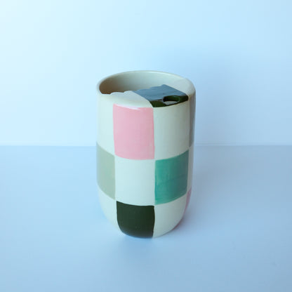 SECONDS Evergreen Check To Go Cup: Uneven Glaze