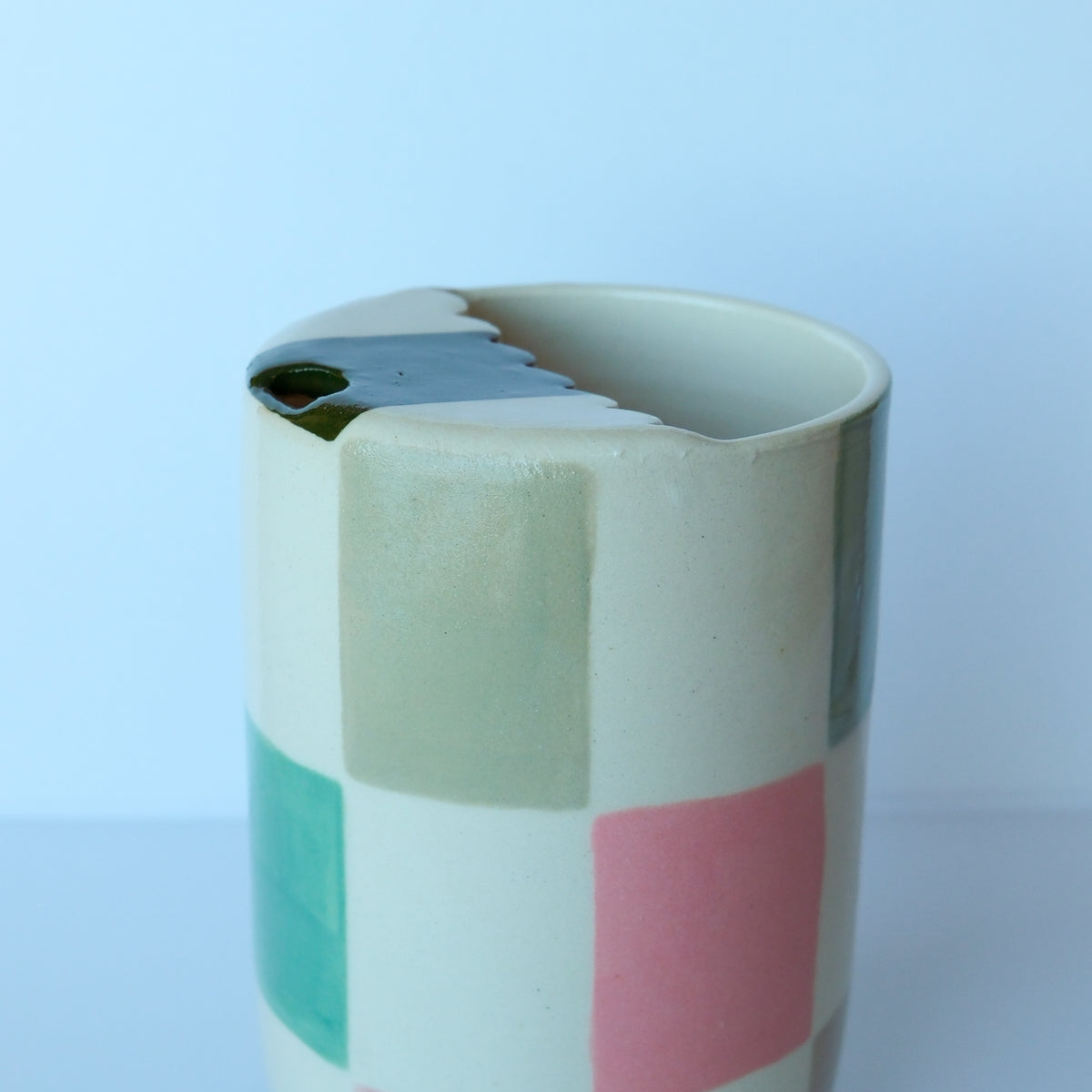 SECONDS Evergreen Check To Go Cup: Uneven Glaze
