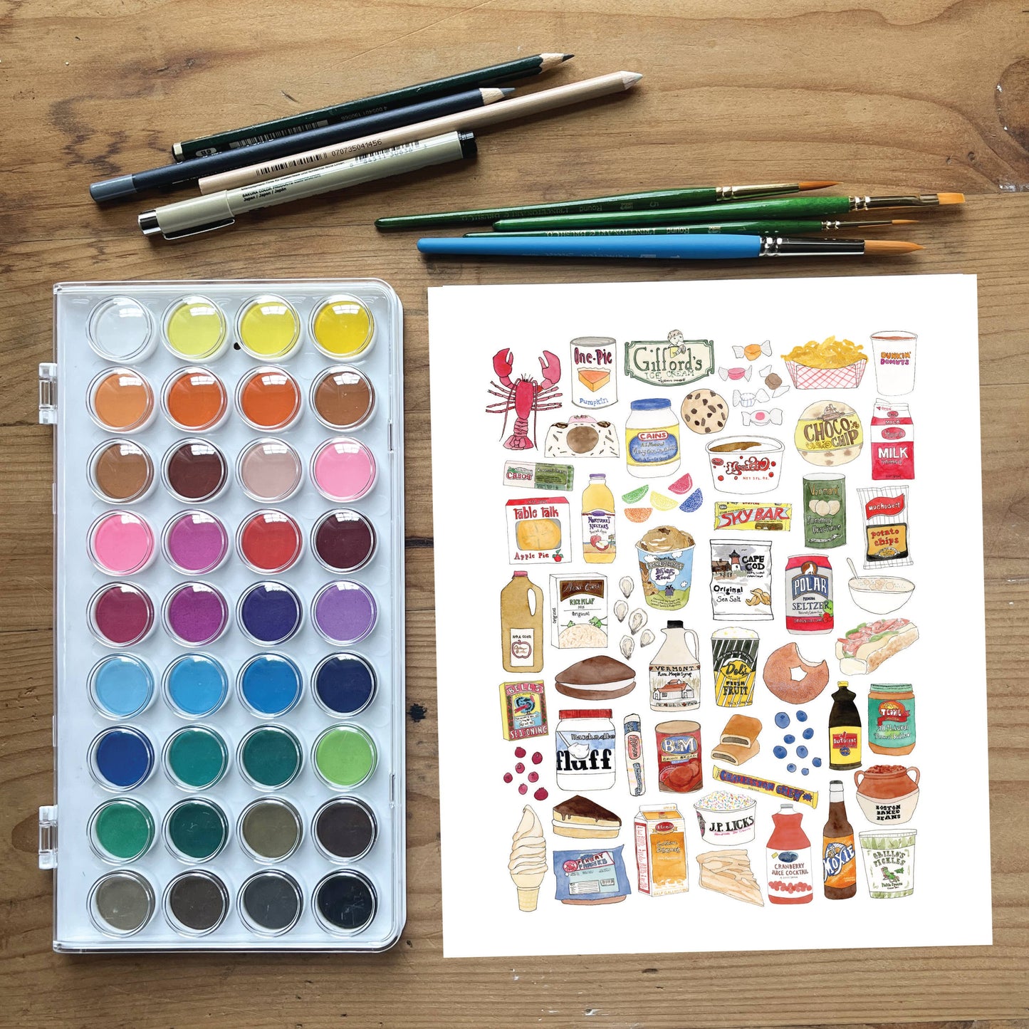 Sarah Wormann Art - Local New England Foods - Art Print - Fluff & More